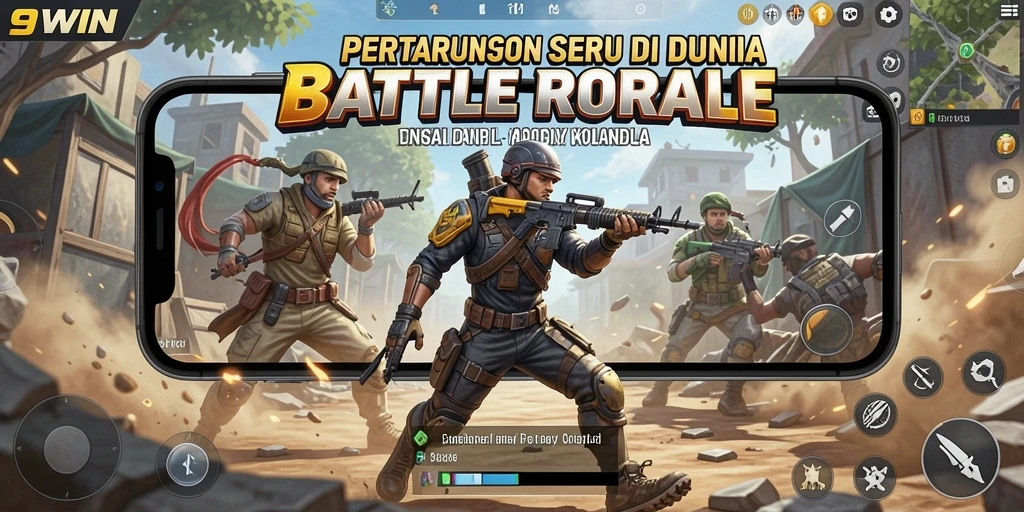 Screenshot gameplay <strong>9WIN</strong> menampilkan pertarungan seru di arena Battle Royale.