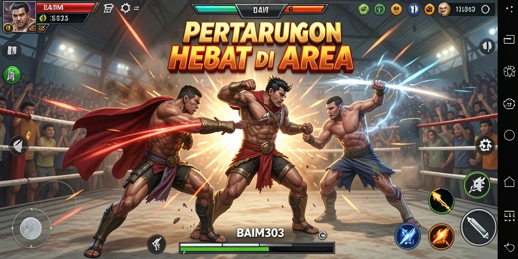 Tampilan aksi seru dalam pertempuran BAIM303 dengan berbagai karakter unik.