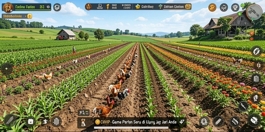 Screenshot gameplay C8VIP menampilkan aktivitas bertani yang seru.