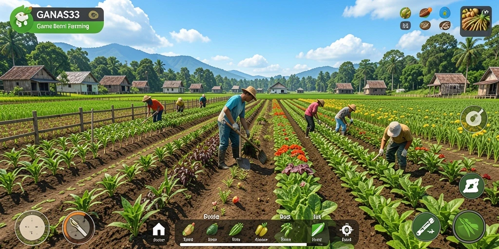 Tampilan gameplay menarik dari GANAS33 yang menunjukkan pertanian.