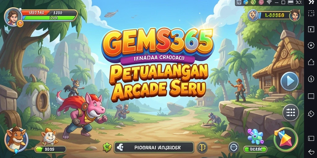 Screenshot GEMS365 menampilkan gameplay Arcade yang seru dan penuh warna.