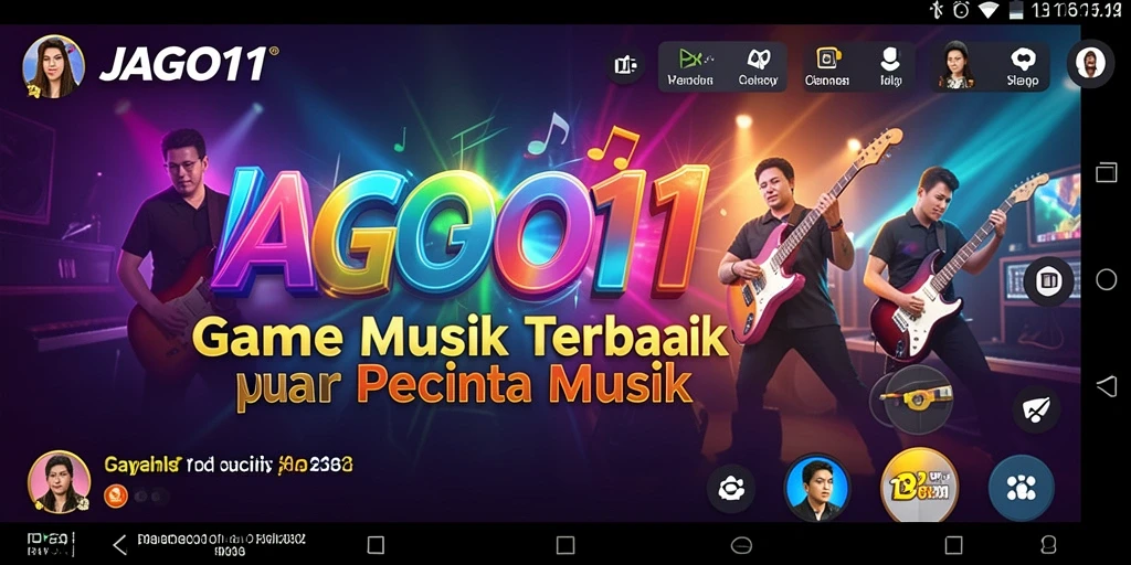 Screenshot JAGO11 menampilkan gameplay interaktif dengan berbagai lagu populer.