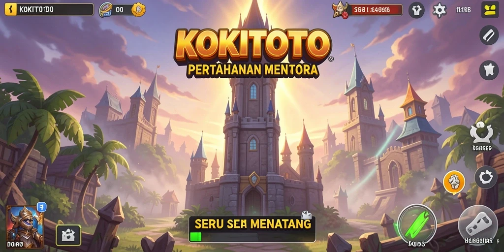 Tampilan gameplay KOKITOTO dengan grafis menara pertahanan yang menawan.