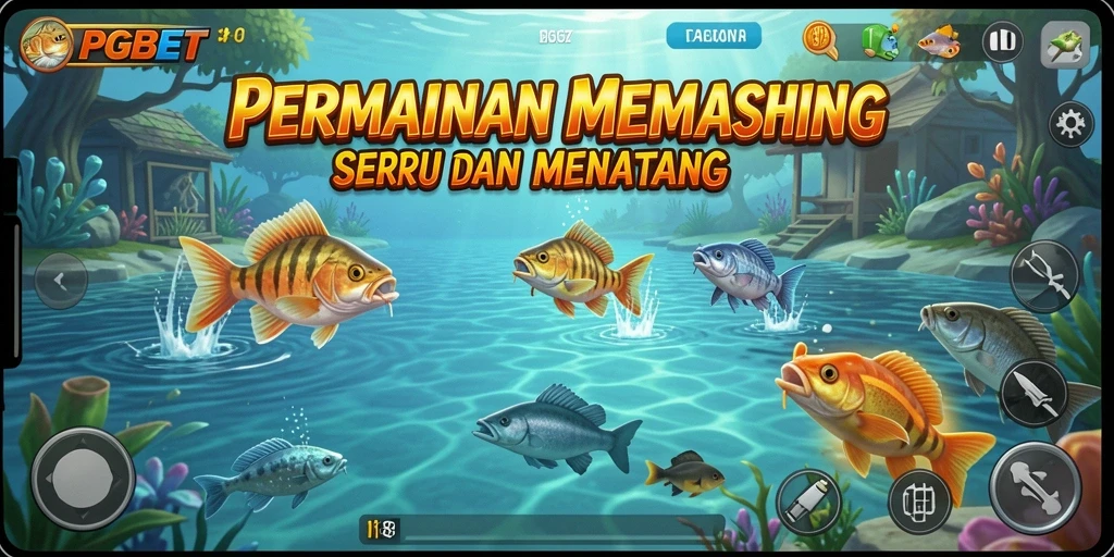 Screenshot PGBET menampilkan aksi menangkap ikan di latar pemandangan indah.