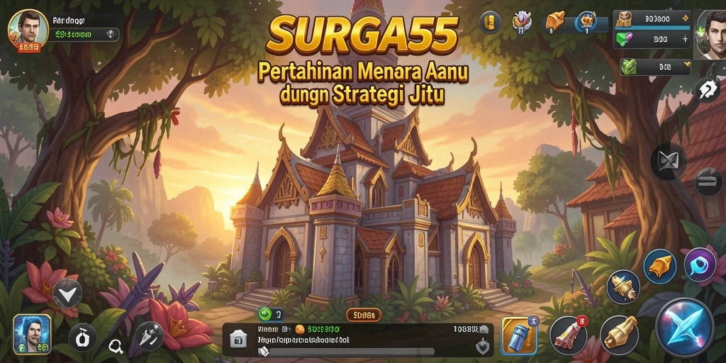 Gameplay menegangkan yang menunjukkan pertahanan menara di SURGA55.