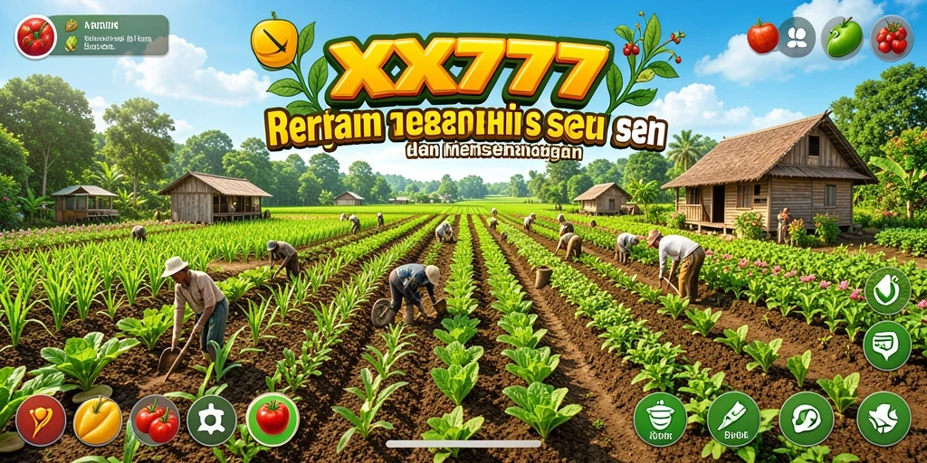 Screenshot gameplay <strong>XXX777</strong> menampilkan aktivitas bertani yang seru dan interaktif.